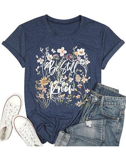 Christians T Shirt Women Inspirational Bible Verse Shirts Blessed Shirts Wildflower Print Tee Tops
