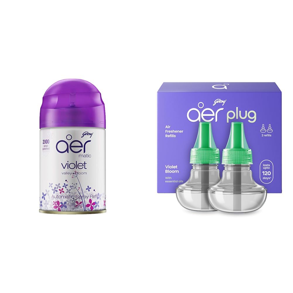 Godrej aer Matic Automatic Room Fresheners Refill Pack | Violet Valley Bloom | 2000 Sprays Guaranteed | Lasts up to 60 days (210ml) & Plug Electric Air Freshener 2 Refills (20ml each) | Violet Bloom-image-30