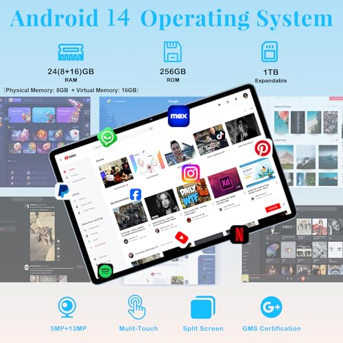 Image of 11 Inch Tablet, 2026 Android 15 Tablets with Octa Core, 24GB+256GB, 13+5MP Camera, Electronics Tablets with Widevine L1, 8000mAh Battery, 5G WiFi, GPS, HD IPS Display, 1TB Expand, BT 5.0 -Metal Blue
