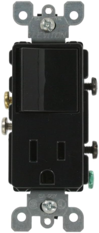 Leviton 15 Amp, 120 Volt, Decora Single-Pole, AC Combination Switch, Commercial Grade, Grounding, 5625-E, Black