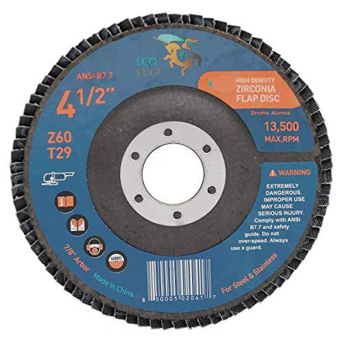 Eco Edge 10-Pack 4.5-Inch 60 Grit High Density Performance Premium Zirconia Flap Discs (4-1/2" x 7/8" Arbor, Bevel Type 29) for Angle Grinder