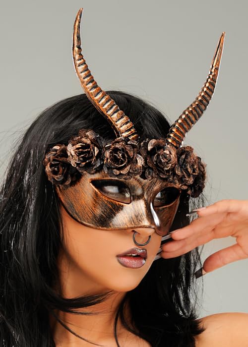 Struts Saltburn Style Fancy Dress Bronze Pagan Eye Mask with Horns
