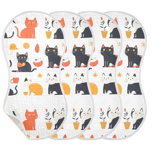 2 Pack Baby Burp Cloths, Soft Absorbent Burping Cloths for Babies, Cotton Milk Spit Up Rags, Large Size for Newborns, Baby Boys and Girls (Cartoon Cat Set)3
