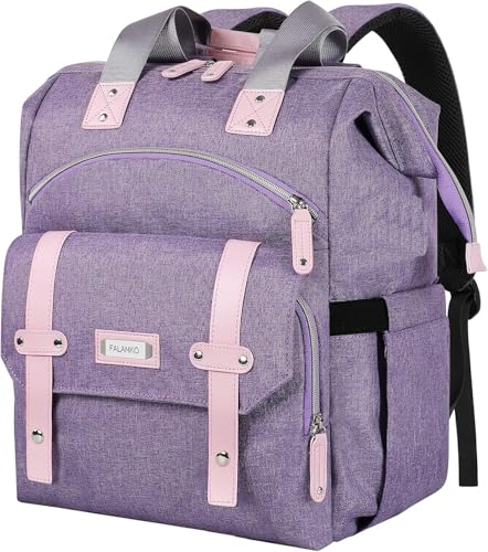 FALANKO Laptop Backpack for Women, Anti Theft Backpacks with RFID Anti Theft Water Resistant,Wide Top Open Work Teacher College Travel Computer Bag for Woman Fits 15.6 Inch Laptop