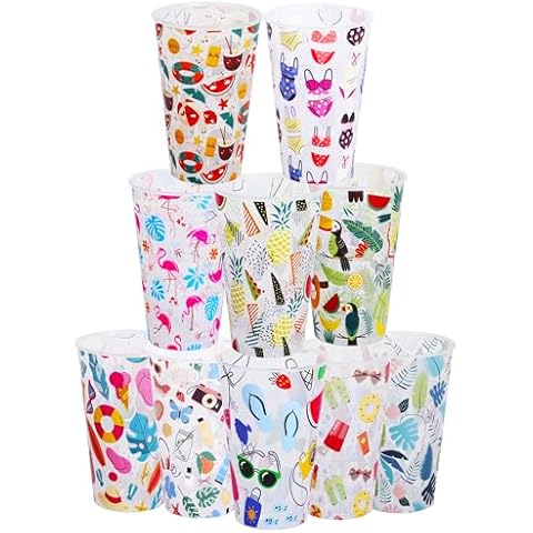 Ankeli 12 oz Stadium Plastic Cups,Reusable Drink Tumblers for Party, Wedding, Birthday, Graduation, Clubs,Colored Praty Cups (Summer,10 pack) Cover