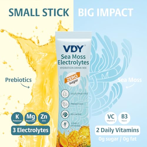Image of Sea Moss Electrolytes Powder Packets - Hydration Packets Sugar Free - Electrolyte Packets with 30 Sticks - Zero Sugar & 0 Calorie - Keto Friendly - Gluten Free Drink Mix - Mango Pineapple