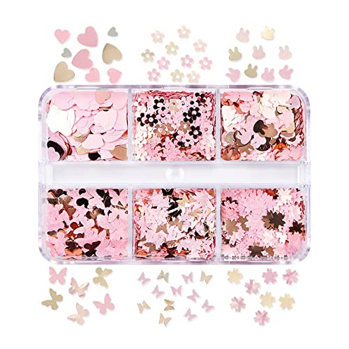 Heart Nail Art Glitter For Valentine’s Day, 3D Pink Butterfly Star Designs Nail Sequins Sparkle Flakes For Nails Decoration Confetti Holographic Manicure Tip Accessories #TOP2