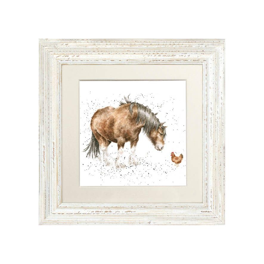 Wrendale Designs "Farmyard Friends Horse Picture In White Wood Frame and Mount, silver