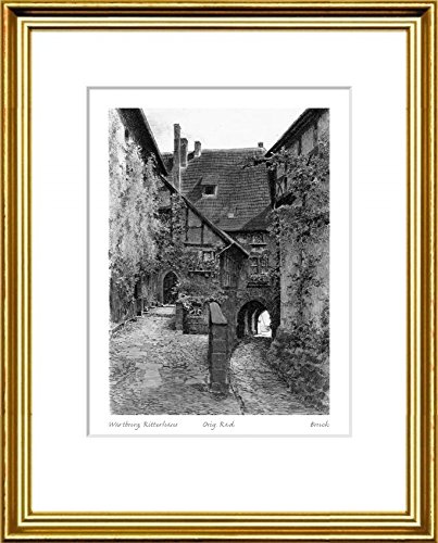 Akwaforta ręcznie drukowana monochromia Wartburg, Ritterhaus z Bruck, w złota wąska ramce, za passepartout, grafika artystyczna, sztuki projektowania, druk artystyczny