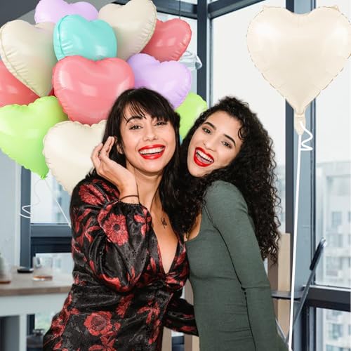 Image of 5 Colors Heart Balloons,18inch Heart Shaped Foil Balloons & Helium Mylar Balloon for Anniversary Wedding Engagement Birthday Party Baby Shower Valentines Day Decorations(12Pcs)
