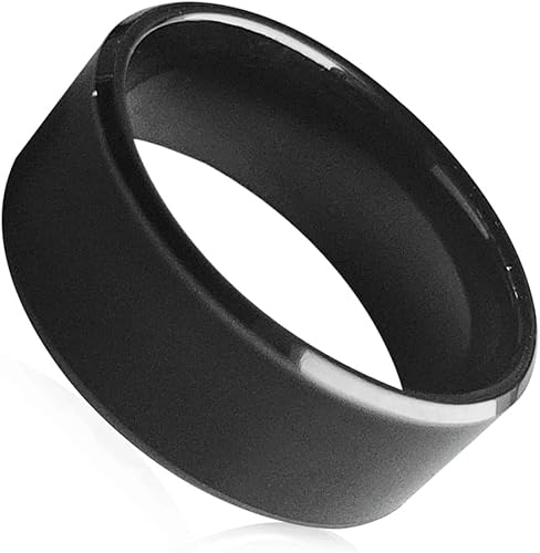 Riversmerge Anillo de dedo inteligente de cerámica negra regrabable RFID en una sola identificación T5577 y IC CUID para hombres o mujeres (negro,