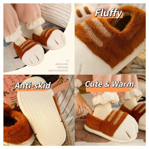 Cat Paw Slippers Indoor Outdoor, Winter Warm And Fluffy House Shoes For Women With Non-Slip Rubber Sole, Cozy Plush Slippers3