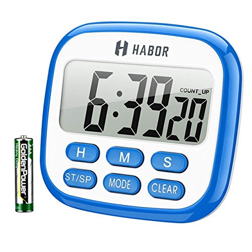 Habor Timer und Uhr 2 in 1 24H Küchentimer Digital magnetisch Kitchen großem LCD Bildschirm mit Lauter Alarm Countdown Retractable Stand Magnetic Backing für Kochen, Backen, Sport, Studieren, Blau