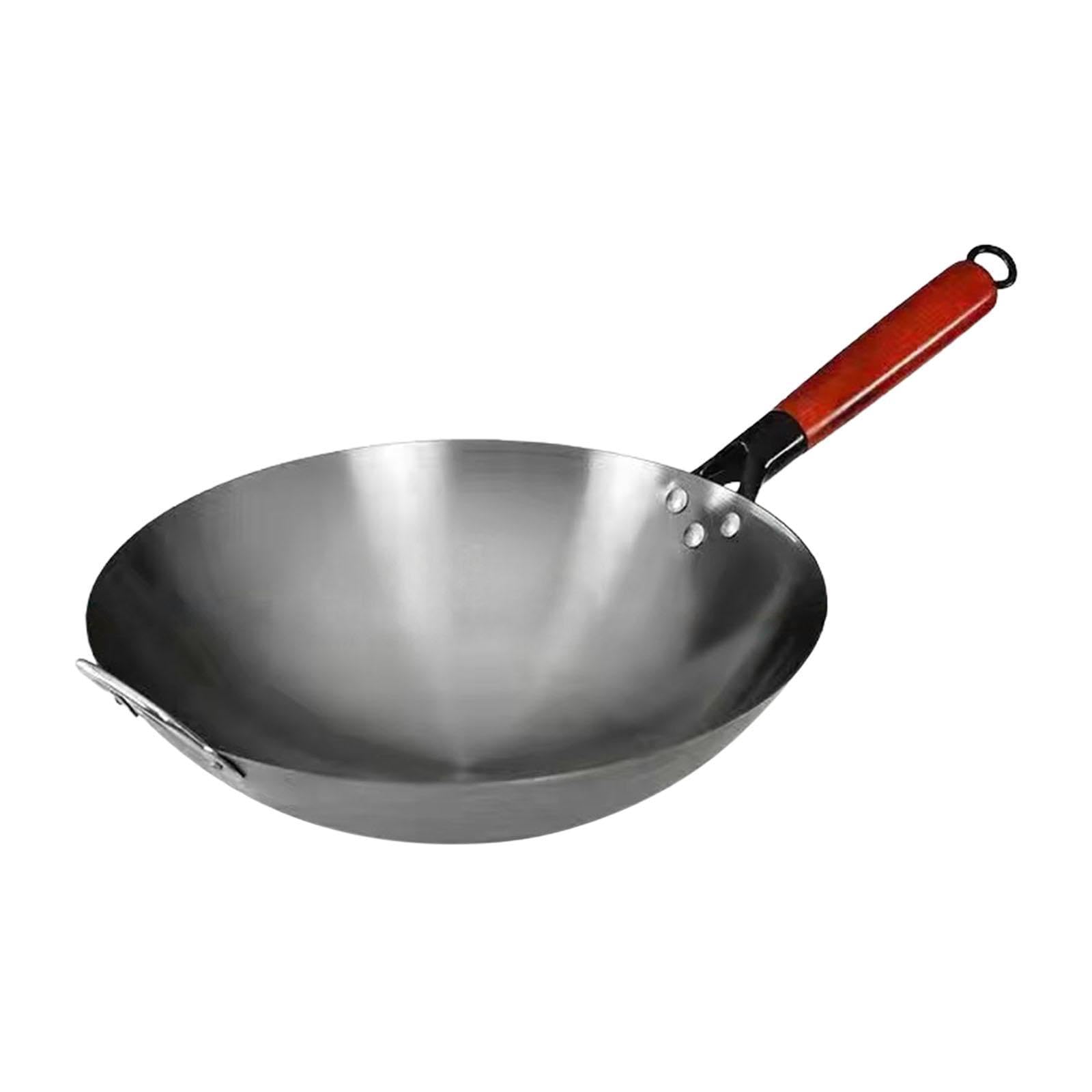 Padella Wok Wok a Fondo Tondo Wok per Cottura Generale con Manico in Legno Cucina a Gas a Induzione Cottura Wok Cinese Padella Antiaderente, 40 Cm