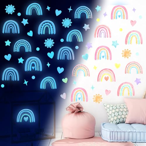 Glow in The Dark Rainbow Wall Stickers Boho Wall Art Stickers Girls...
