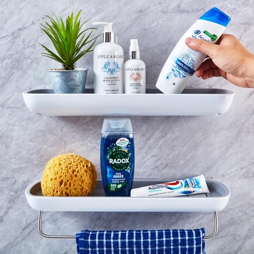 Rodivor Juego de 2 estantes de baño sin taladro, estantes autoadhesivos para ducha, estante de plástico sin perforaciones, estante de baño sin perforación, estante para baño