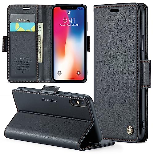 Phernykas Handyhülle für iPhone X und iPhone XS Hülle Leder,Magnetische Klapphülle mit kartenfach & Standfunktion Smartphone Schutzhülle Lederhülle iPhone X/XS Flip Book Hülle (Schwarz)
