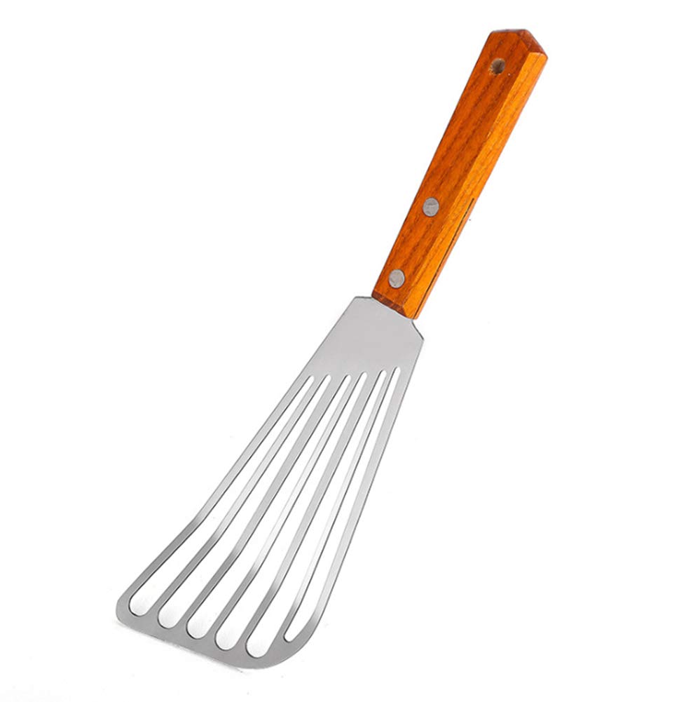 Aokshen Stainless steel cooking shovel with wooden handle, frying shovel, drain shovel, frying fish shovel, kitchen tool, easy to clean