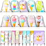 Pinkunn 20 Pcs Ice Cream Party Favor Bags Ice Cream Treat Bags Candy Goodie Bag Summer Gift Bags Pink Party Decorations Dessert Drawstring Backpack for Birthday Party Supplies
