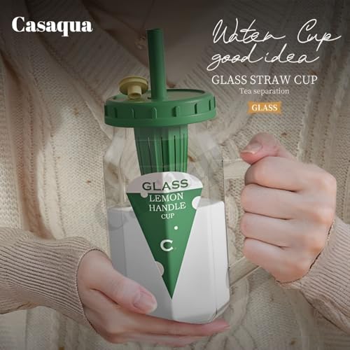 Image of Glass Tumbler with Infuser Lid and Straw - 500ml, Set of 1, Reusable Leak-Resistant Drinking Cup for Water, Juice, Iced Coffee, Tea, Smoothies & Bubble Tea, Travel Mug (Receiving Random Color)