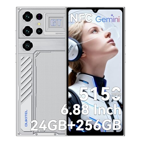 OUKITEL C61 GT Telefonos Moviles Libres - 24GB RAM+256GB ROM/TF 1TB 6,88 Pulgadas HD+ 90Hz Teléfonos Inteligentes,5150mAh,Android 15 Smartphone,13MP, Gemini AI/4G Dual SIM/Face ID/Fingerprint/NFC-2026