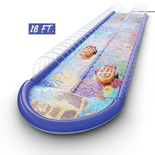 Undersea Water Dual Slip and Slide - 18 Feet X 5 Feet Slip N Slide with Splash Pad and Sprinkler, Water Slide with Inflatable Body Boards - Kids Water Fun Multi