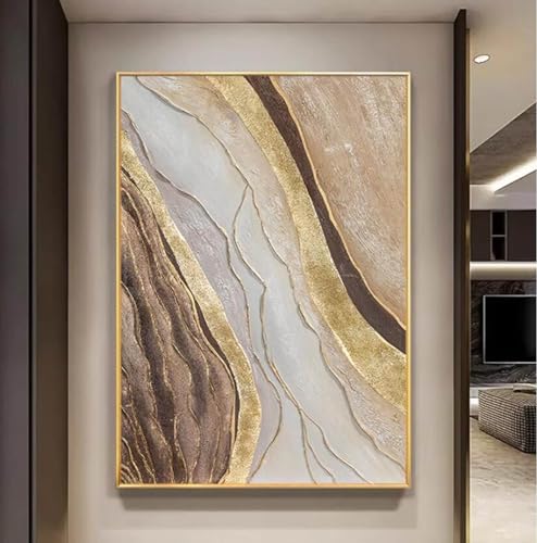 Tableau d'art mural abstrait moderne vertical avec vagues dorées - 2