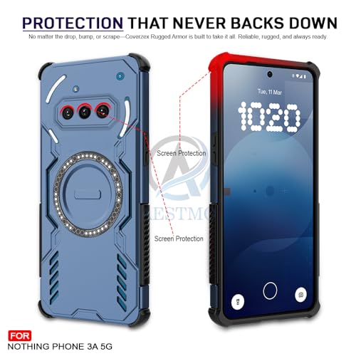 Image of AESTMO Back Case Cover for Nothing Phone 3A 5G | Magnetic Case with Built-in Metal Ring | Compatible with MagSafe Accessories | Shockproof Hybrid (PC + TPU (Blue)