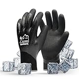 toolant Waterproof Gloves for Men and Women, Freezer Gloves with Grip, Double Nitrile Dipped for Extreme Oil Repellent, for Construction, Mechanics, Mining, Plumbing, Black, Medium