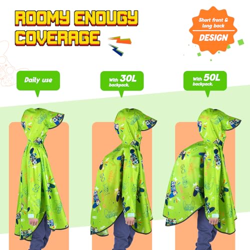 Image of WAWSAM Lightweight Rain Poncho Kids, Ponchos for Kids Waterproof Reusable Hooded, Kids Poncho Rain Jacket