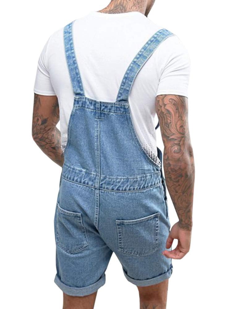 Runcati Peto de algodón para hombre, pantalones vaqueros cortos, pantalones de trabajo, corte holgado, mono vaquero con bolsillos