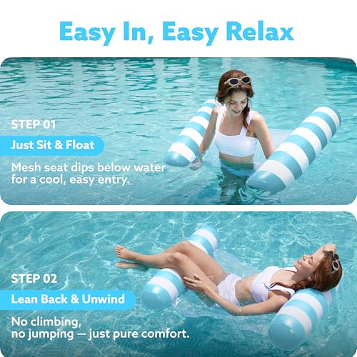 SLOOSH 2 Packs Strip Type Hammock Pool Floats Adults, 4-in-1 Multi-Purpose Inflatable Pool Floats PVC Water Hammock Lounge Floaties (Aquablue, Pink) - image 4