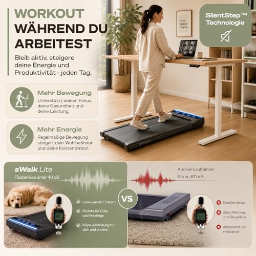 Sportstech sWalk Lite Walking Pad Laufband für Zuhause & Schreibtisch, bis 6 km/h, LED-Anzeige...