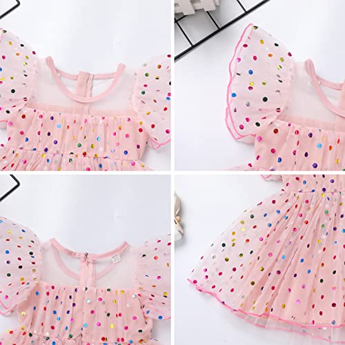 Toddler Baby Girl Tulle Dress Kids Polka Dot Sequins Dress Mesh Sleeve Flower Girl Birthday Party Dress Baptism Easter Valentine Christmas Dress For Baby Girl Tea Party Dress Light Pink 9-12 Months #TOP2