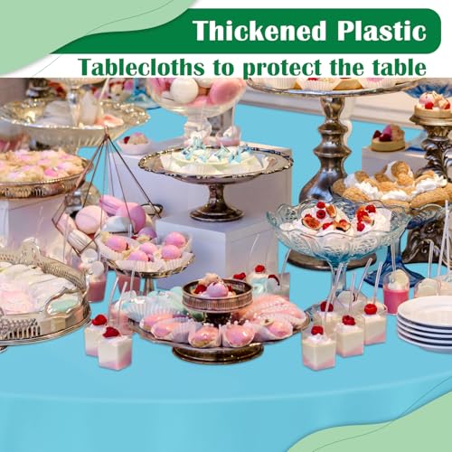 Image of Light Blue 14 Pack 84 Inch Plastic Tablecloths, Disposable Round Plastic Tablecloth, Party Table Cover Plastic Table Cloth