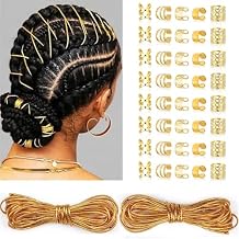 Gold Dreadlock Braids Hair Accessories, 2 Pieces 5M Braiding Hair Deco Styling Shimmer Stretchable African Braid Braided Cord Ornament with 40 Pcs Hair Braids Dreadlock Gold 42Pcs