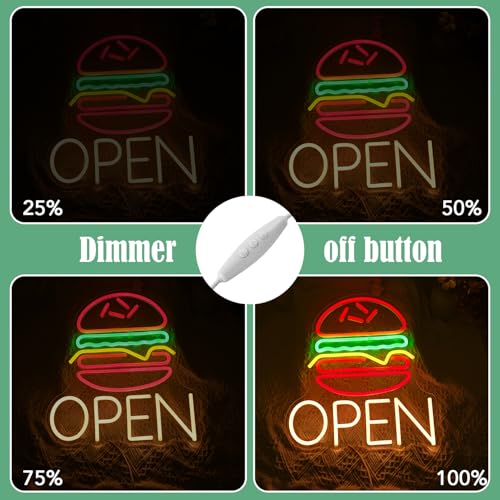 Image of Hamburg Open Neon Sign Led Business Open Sign Burger Neon Wall Decor Light Up Sign Fast Food Bar Kitchen Restaurant Decor Food Neon Light