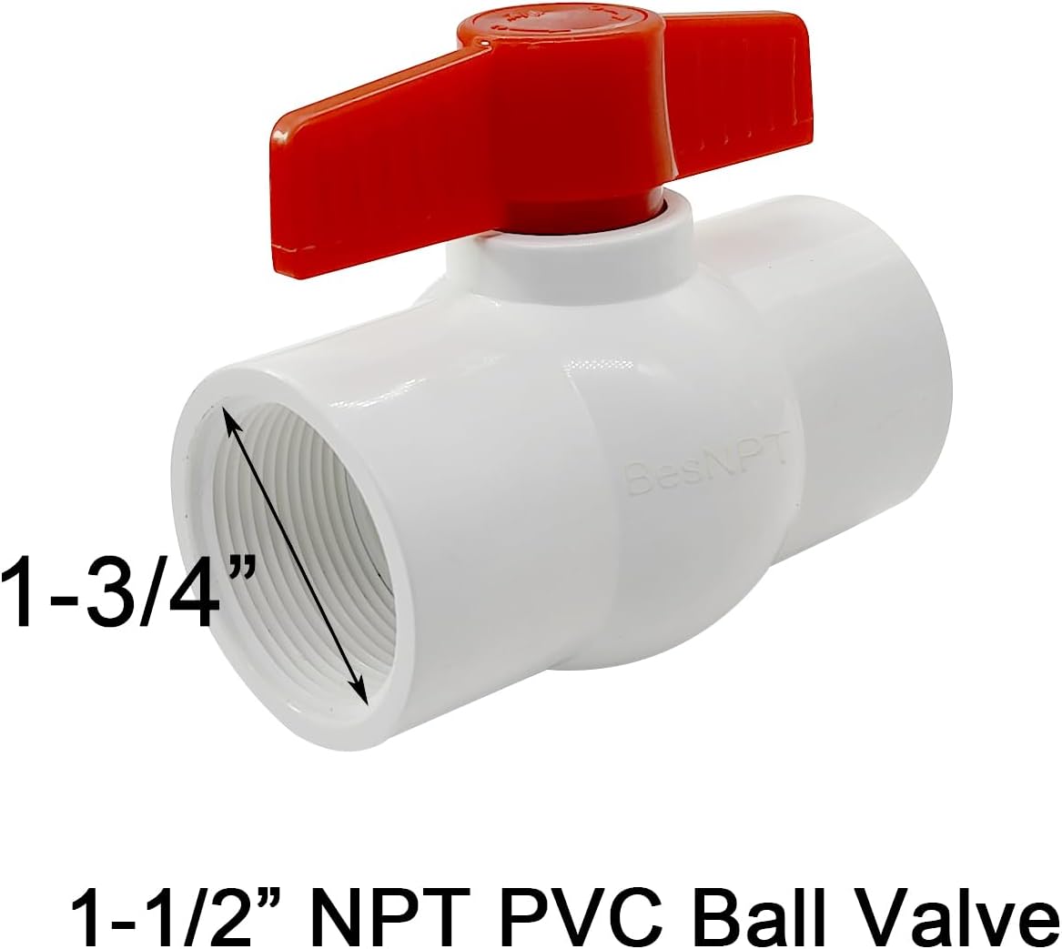 2 Pcs PVC Ball Valves 1-1/2" FNPT Shut Off Ball Valve with T-handle | for Water Project, Swiming Pool, Sewage Pump, Irrigation System Easy Installation Long Service Life