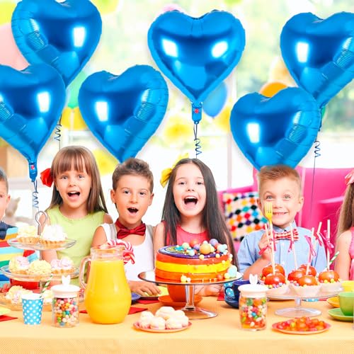 Image of 12 Pcs Blue Heart Balloons,18 Inch Heart Foil Balloons Love Balloon Valentine Balloon for Birthday Party Wedding Engagement Party Baby Shower Valentine Day Decorations