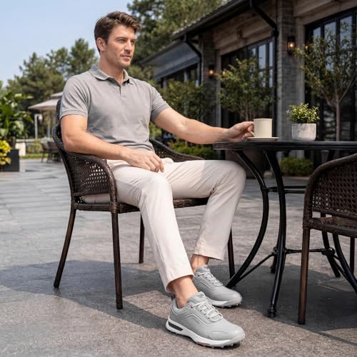 FitVille Wide Men's Spikeless Golf Shoes, Professional Water Resistant Mens Golf Shoes for Course, Outdoor | Pro-GreenEase V7 Grey — view 2
