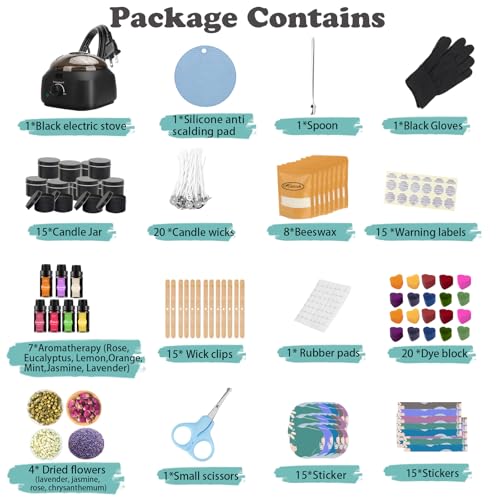 Haccah Complete Candle Making Kit with Wax Melter, Candle Making Supplies, Candle Making Kit for Adults,Beginners,Including Bees Wax,Electric Stove,Wicks,Rich Scents,Scissors,Spoon,Gloves,Wick Clips