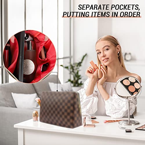 Checkered Makeup Bag, Portable Leather Cosmetic Bag, 2 Pcs Waterproof Travel Toiletry Bag for Women4