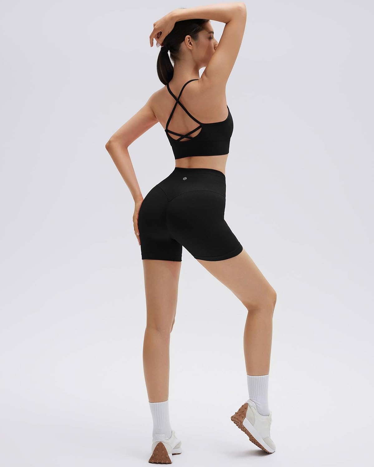 SUUKSESS Women Seamless 2 Piece Workout Sets Criss Cross Sports Bra High Waist Booty Shorts - Image 6