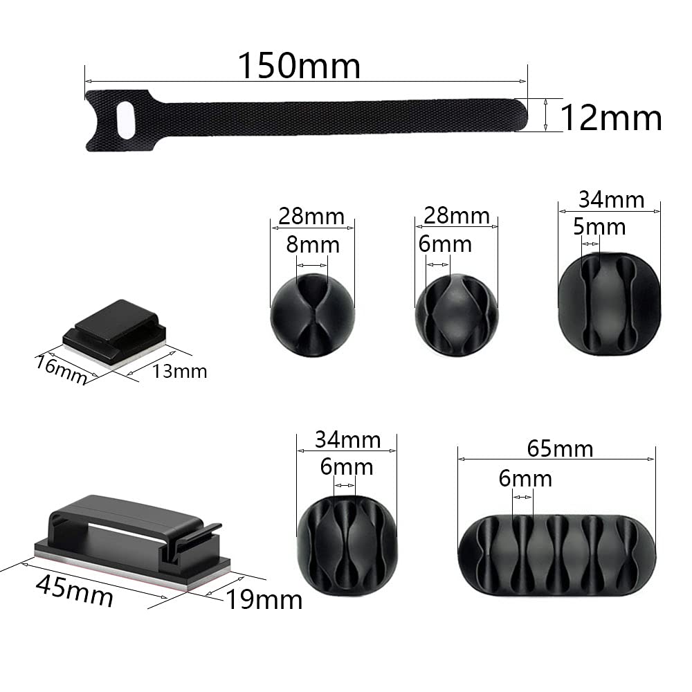 VCRANONR Kit Organizer Cavi Da Scrivania – 102 Pezzi: Clip Adesive, Fascette, Guaine Con Cerniera, Per Cavi USB, Ethernet, TV - 3