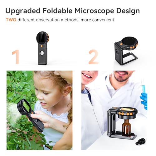 Image of Handheld Digital Microscope for Kids Upgraded Foldable Microscope 1080P AF Lens 2.0inch IPS Color Screen,200w Pixel,500x Magnification,Built-in 8 LED Lights Compatible with Windows,Mac OS(Black)