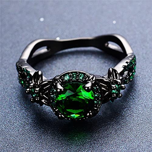 Bague Grande Plaquée Rhodié Avec Pierre Verte Type émeraude/S Noire - Taille 6,5, Neuf Sans Emballage