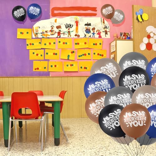 Image of Gejoy 60 Pcs Jesus Loves You Balloon 12 Inch Latex Christian Religious Jesus Balloon Party Decor for He Is Risen Party Decor Favor Cross Church Event Birthday Sunday Supplies(Neutral Colors)
