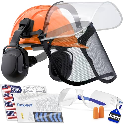 Raxwell Chainsaw Safety Helmet – ANSI Certified 6-in-1 Forestry Hard Hat with Ear Muffs, 2 Visors, Goggles & Earplugs – 30dB Noise Reduction – Adjustable PPE for Arborists, Logging & Tree Work