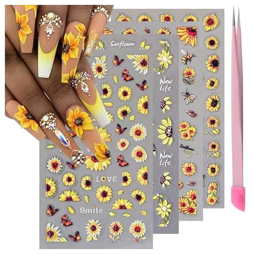 VOTACOS 4 Sheets 5D Flower Nail Art Stickers