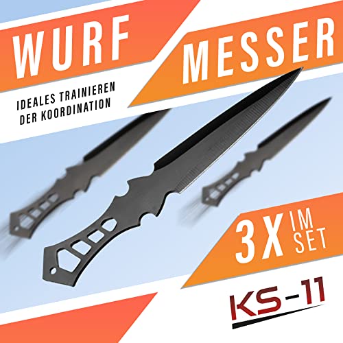 Wurfmesser KS-11 Set mit 3 schwarzen Profi Kunai, 19 cm